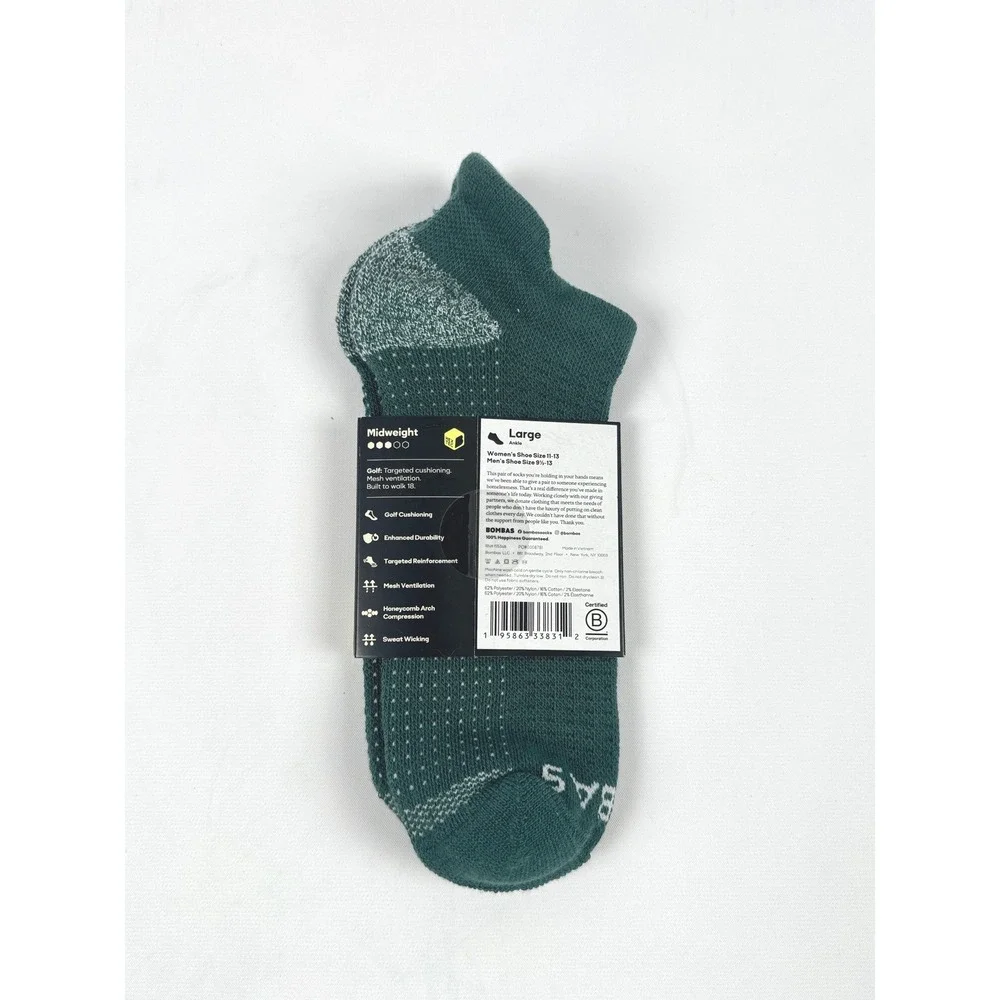 Bombas Sport Men's Golf Ankle Socks Mountain Green Size Large